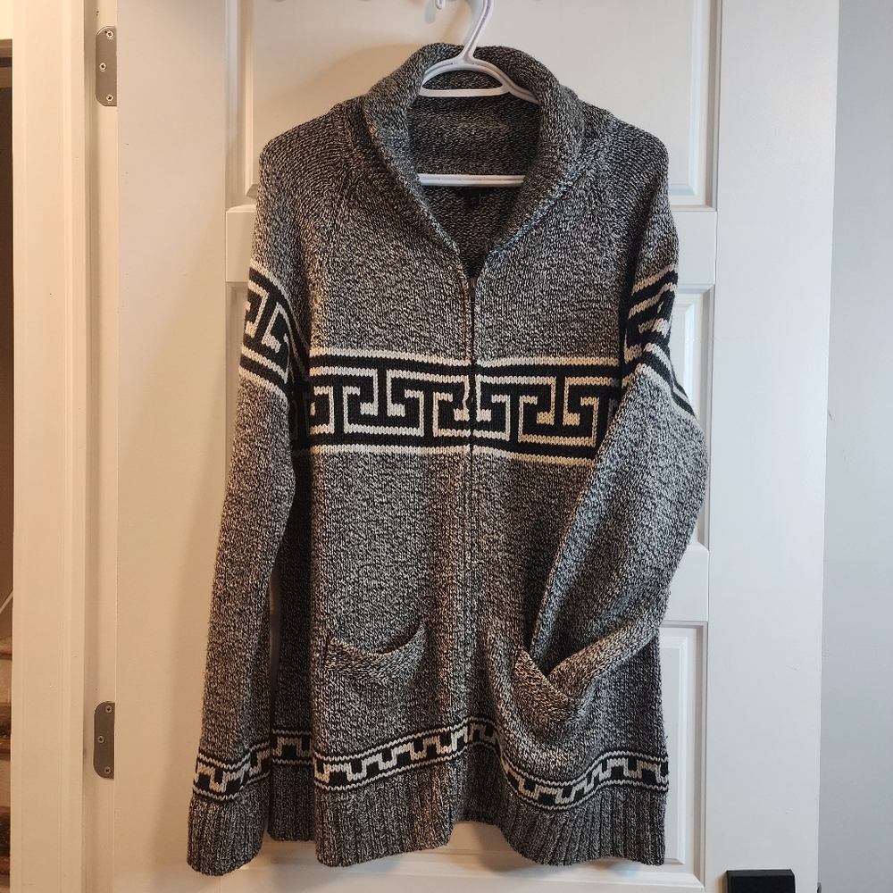 WIND RIVER Sweater/man wool blend knit Shirt/full zip/geometric pattern Top